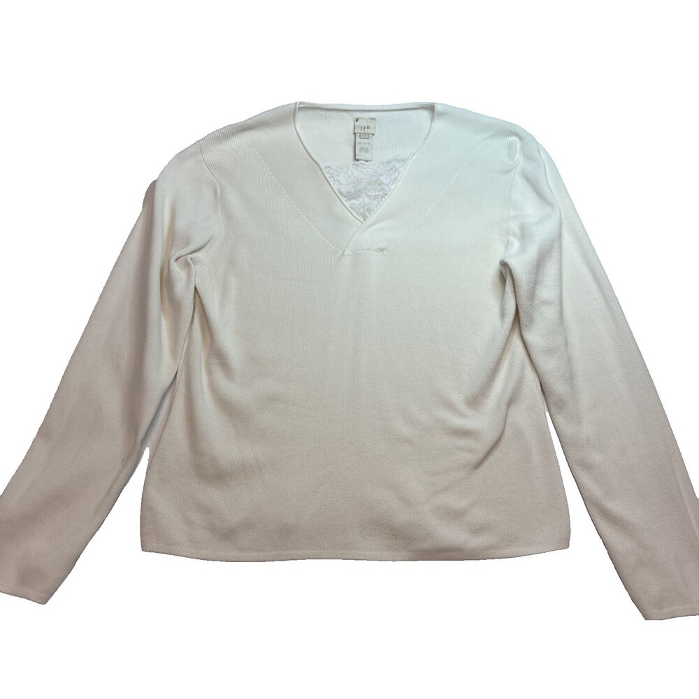 J. Jill Cream White V Neck Long Sleeve Top Blouse 100% Cotton Women's Large